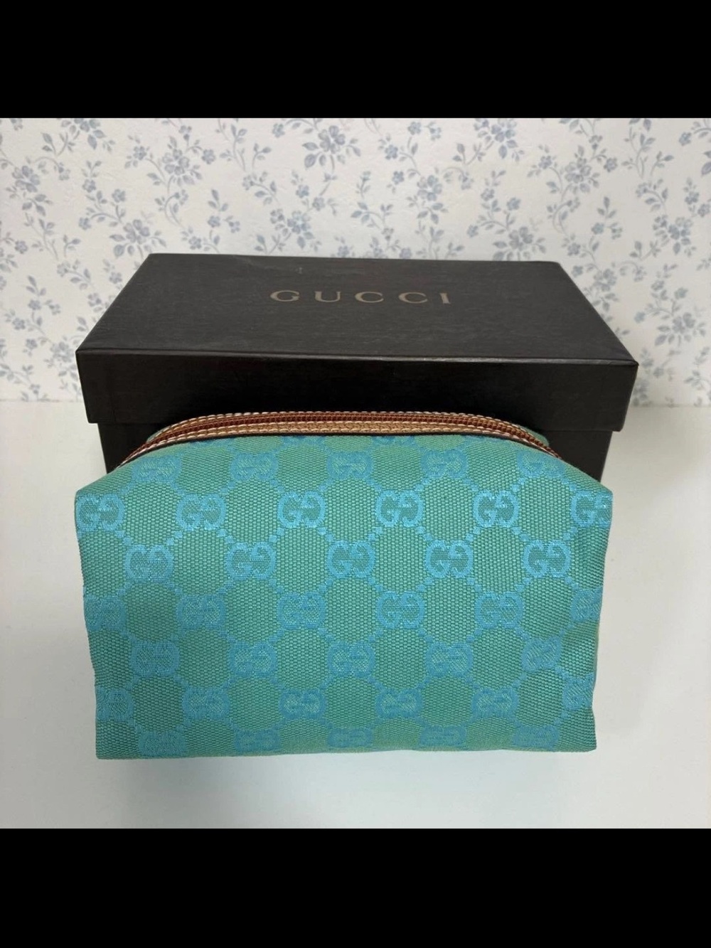 Gucci Small Turquoise GG Canvas Cosmetic Pouch
